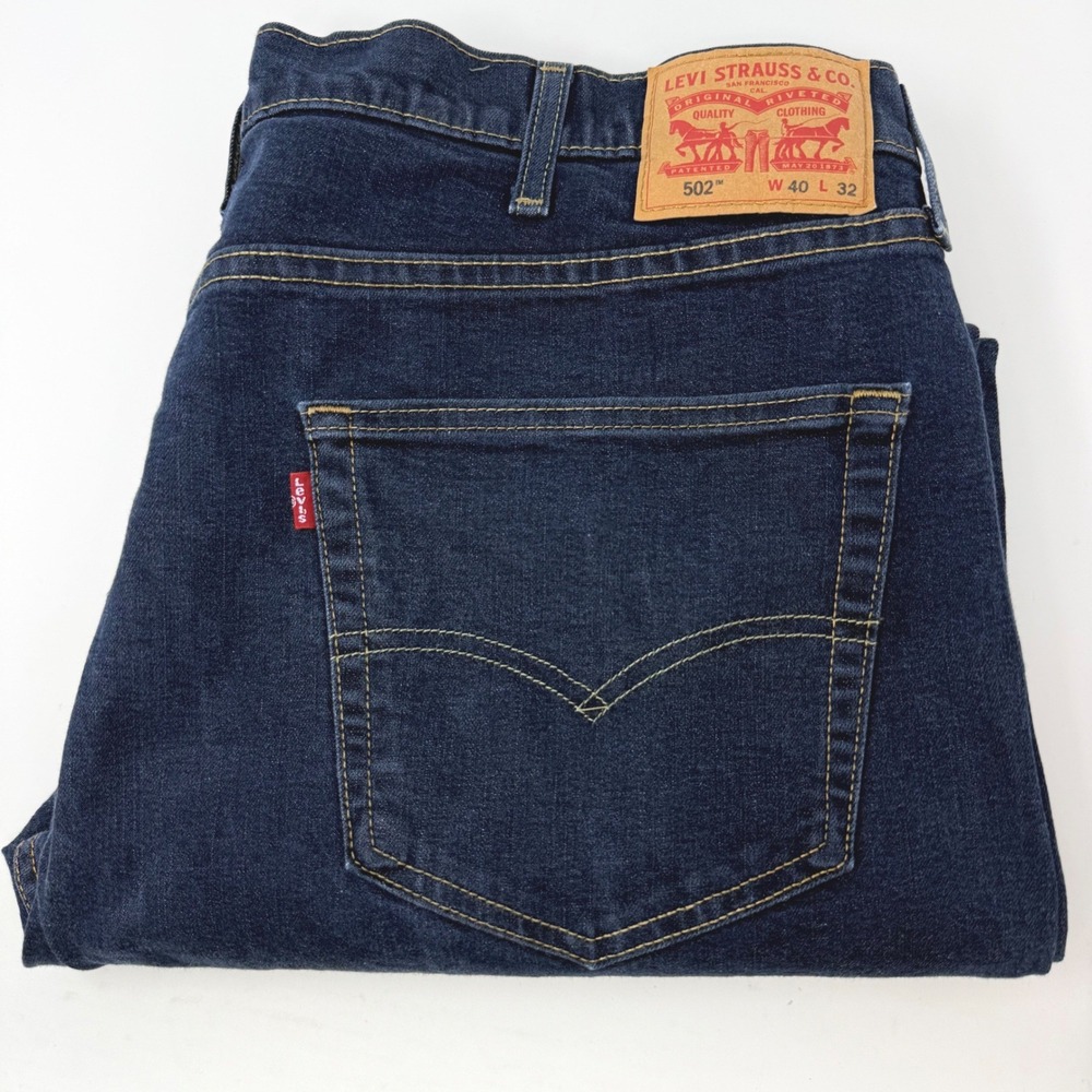 Levis 502 Regular Taper Jeans Mens 40x32 Fits 40x31 Dark Wash Indigo Starched